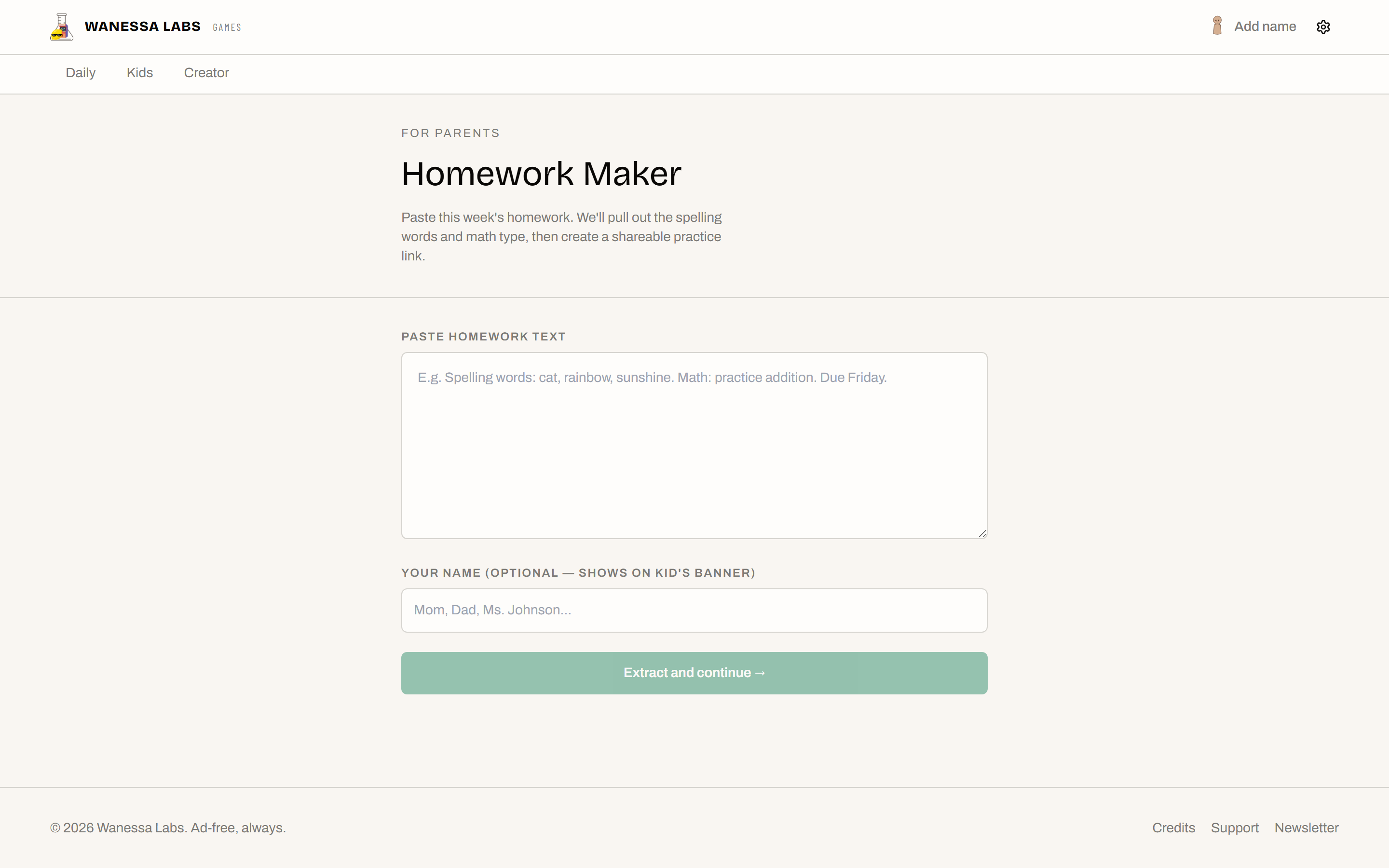 Paste this week's homework and it returns games that practise the same skill.