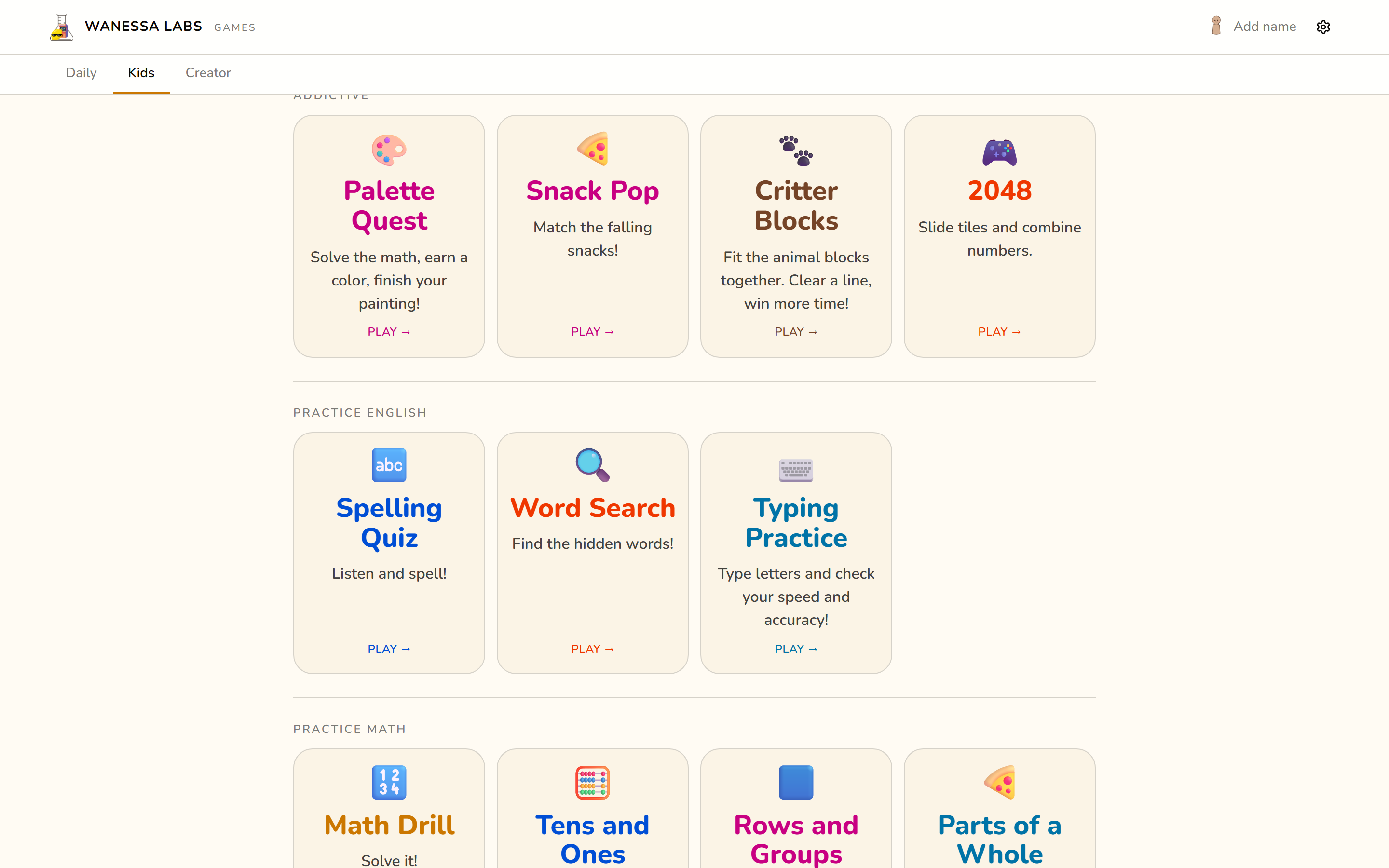 The full shelf, from colour and spelling through typing and maths, each free to open.