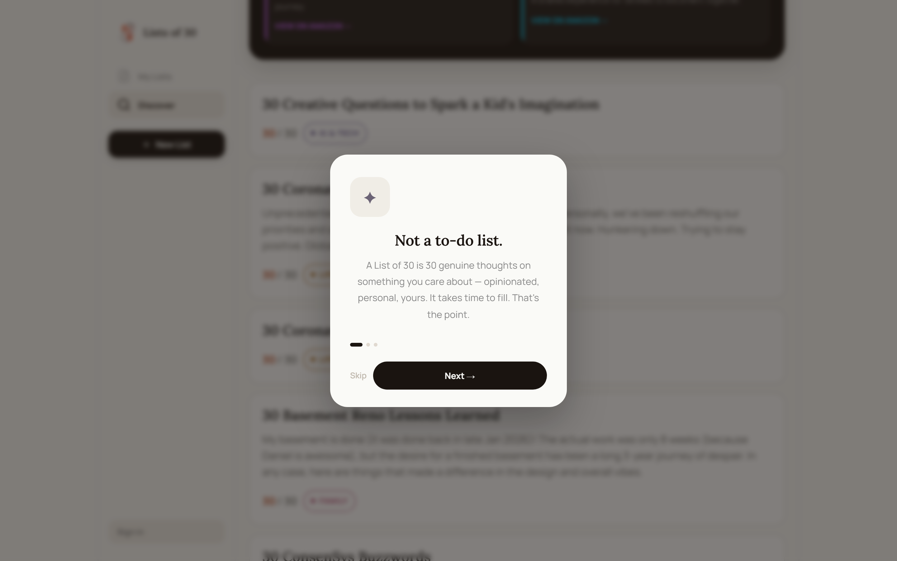 Discover, filtered. Every entry is somebody thinking in thirty parts about one subject.